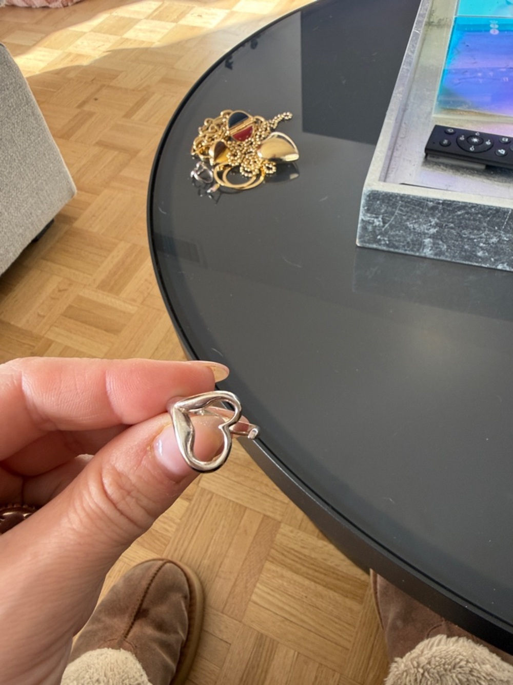 Polished Open Heart Silver Ring
